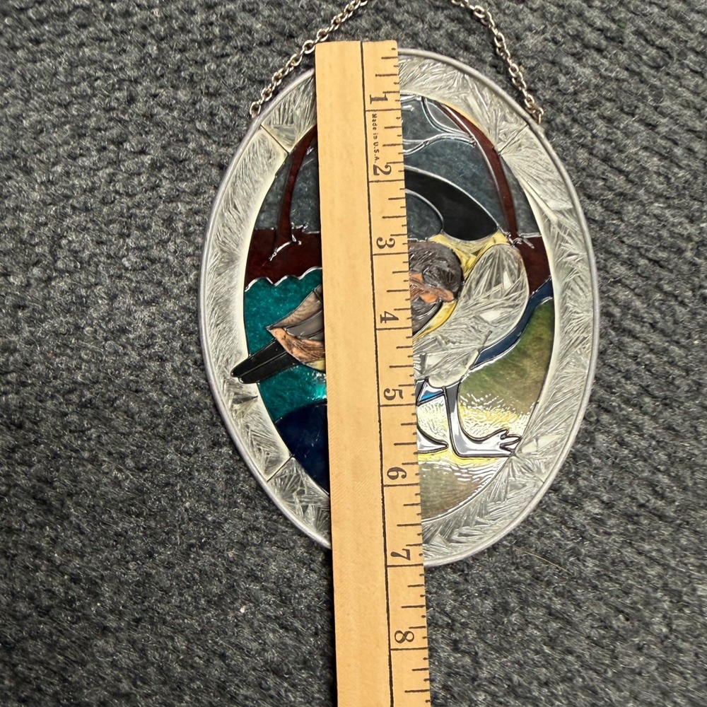 Vintage Canada Goose Oval Stained Glass Suncatcher Textured Metal Frame 7.75" - Picture 3 of 4